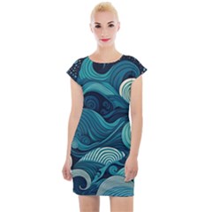 Waves Ocean Sea Abstract Whimsical Abstract Art Cap Sleeve Bodycon Dress by Wegoenart