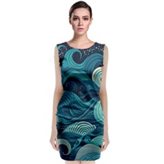 Waves Ocean Sea Abstract Whimsical Abstract Art Sleeveless Velvet Midi Dress by Wegoenart