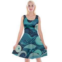 Waves Ocean Sea Abstract Whimsical Abstract Art Reversible Velvet Sleeveless Dress by Wegoenart