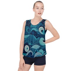 Waves Ocean Sea Abstract Whimsical Abstract Art Bubble Hem Chiffon Tank Top by Wegoenart