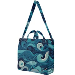 Waves Ocean Sea Abstract Whimsical Abstract Art Square Shoulder Tote Bag by Wegoenart