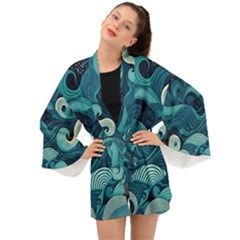 Waves Ocean Sea Abstract Whimsical Abstract Art Long Sleeve Kimono by Wegoenart