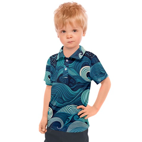 Waves Ocean Sea Abstract Whimsical Abstract Art Kids  Polo Tee by Wegoenart