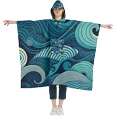 Waves Ocean Sea Abstract Whimsical Abstract Art Women s Hooded Rain Ponchos by Wegoenart