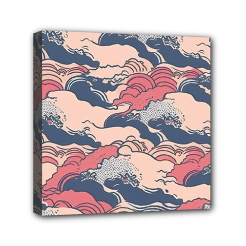 Waves Ocean Sea Water Pattern Rough Seas Mini Canvas 6  X 6  (stretched) by Wegoenart