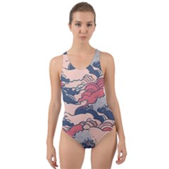 Waves Ocean Sea Water Pattern Rough Seas Cut-out Back One Piece Swimsuit