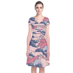 Waves Ocean Sea Water Pattern Rough Seas Short Sleeve Front Wrap Dress by Wegoenart