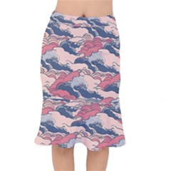 Waves Ocean Sea Water Pattern Rough Seas Short Mermaid Skirt by Wegoenart