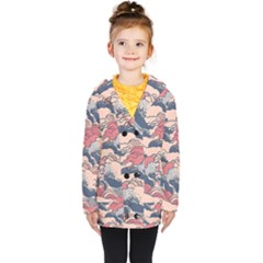 Waves Ocean Sea Water Pattern Rough Seas Kids  Double Breasted Button Coat by Wegoenart