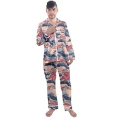 Waves Ocean Sea Water Pattern Rough Seas Men s Long Sleeve Satin Pajamas Set by Wegoenart