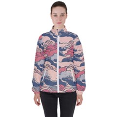 Waves Ocean Sea Water Pattern Rough Seas Women s High Neck Windbreaker by Wegoenart