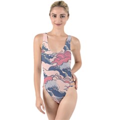 Waves Ocean Sea Water Pattern Rough Seas High Leg Strappy Swimsuit by Wegoenart