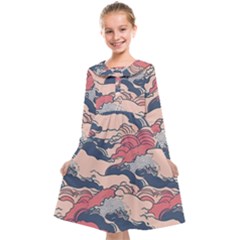 Waves Ocean Sea Water Pattern Rough Seas Kids  Midi Sailor Dress by Wegoenart