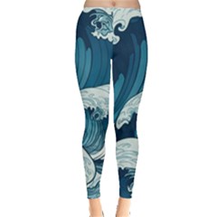 Waves Ocean Sea Pattern Water Tsunami Rough Seas Leggings  by Wegoenart