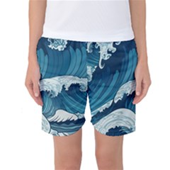 Waves Ocean Sea Pattern Water Tsunami Rough Seas Women s Basketball Shorts by Wegoenart