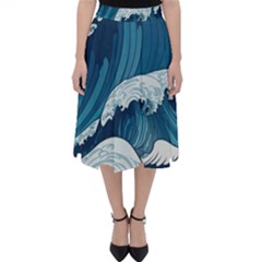 Waves Ocean Sea Pattern Water Tsunami Rough Seas Classic Midi Skirt by Wegoenart