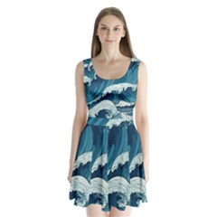 Waves Ocean Sea Pattern Water Tsunami Rough Seas Split Back Mini Dress  by Wegoenart