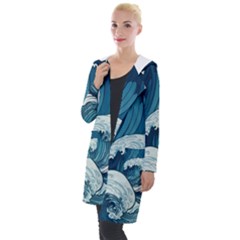 Waves Ocean Sea Pattern Water Tsunami Rough Seas Hooded Pocket Cardigan by Wegoenart