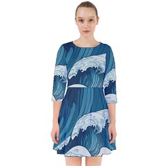 Waves Ocean Sea Pattern Water Tsunami Rough Seas Smock Dress by Wegoenart