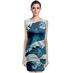 Waves Ocean Sea Pattern Water Tsunami Rough Seas Sleeveless Velvet Midi Dress by Wegoenart