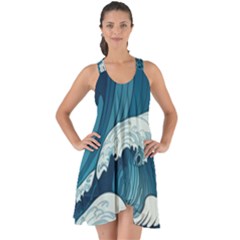 Waves Ocean Sea Pattern Water Tsunami Rough Seas Show Some Back Chiffon Dress by Wegoenart