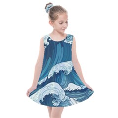 Waves Ocean Sea Pattern Water Tsunami Rough Seas Kids  Summer Dress by Wegoenart