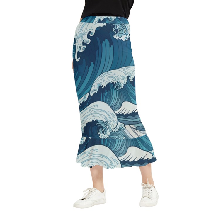 Waves Ocean Sea Pattern Water Tsunami Rough Seas Maxi Fishtail Chiffon Skirt