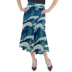 Waves Ocean Sea Pattern Water Tsunami Rough Seas Midi Mermaid Skirt by Wegoenart