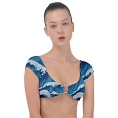 Waves Ocean Sea Pattern Water Tsunami Rough Seas Cap Sleeve Ring Bikini Top by Wegoenart