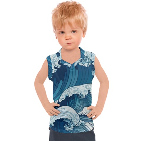 Waves Ocean Sea Pattern Water Tsunami Rough Seas Kids  Sport Tank Top by Wegoenart