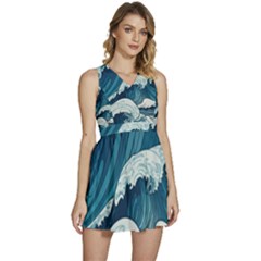 Waves Ocean Sea Pattern Water Tsunami Rough Seas Sleeveless High Waist Mini Dress by Wegoenart