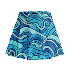 Pattern Ocean Waves Blue Nature Sea Abstract Mini Flare Skirt by Wegoenart