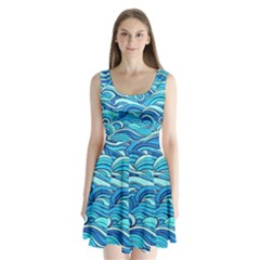 Pattern Ocean Waves Blue Nature Sea Abstract Split Back Mini Dress  by Wegoenart