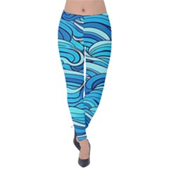 Pattern Ocean Waves Blue Nature Sea Abstract Velvet Leggings by Wegoenart