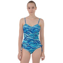 Pattern Ocean Waves Blue Nature Sea Abstract Sweetheart Tankini Set by Wegoenart