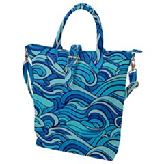 Pattern Ocean Waves Blue Nature Sea Abstract Buckle Top Tote Bag by Wegoenart