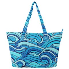 Pattern Ocean Waves Blue Nature Sea Abstract Full Print Shoulder Bag by Wegoenart