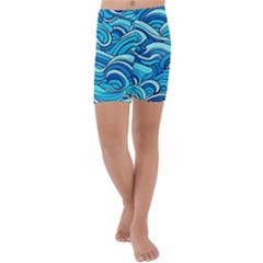 Pattern Ocean Waves Blue Nature Sea Abstract Kids  Lightweight Velour Capri Yoga Leggings by Wegoenart