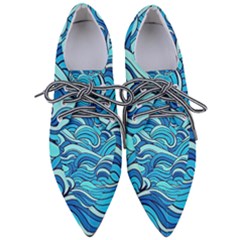 Pattern Ocean Waves Blue Nature Sea Abstract Pointed Oxford Shoes by Wegoenart