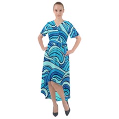 Pattern Ocean Waves Blue Nature Sea Abstract Front Wrap High Low Dress by Wegoenart