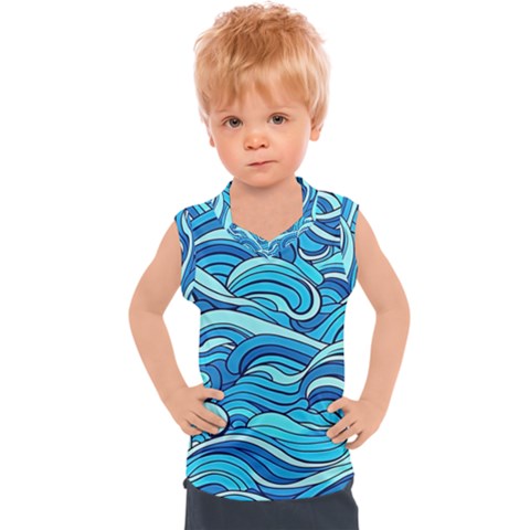 Pattern Ocean Waves Blue Nature Sea Abstract Kids  Sport Tank Top by Wegoenart