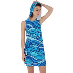 Pattern Ocean Waves Blue Nature Sea Abstract Racer Back Hoodie Dress by Wegoenart