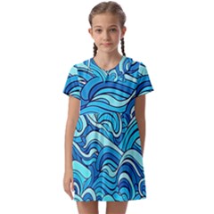 Pattern Ocean Waves Blue Nature Sea Abstract Kids  Asymmetric Collar Dress by Wegoenart