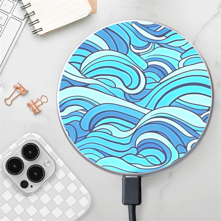 Pattern Ocean Waves Blue Nature Sea Abstract Wireless Fast Charger(White)