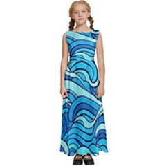 Pattern Ocean Waves Blue Nature Sea Abstract Kids  Satin Sleeveless Maxi Dress by Wegoenart