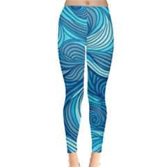 Ocean Waves Sea Abstract Pattern Water Blue Leggings  by Wegoenart