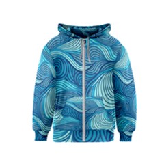 Ocean Waves Sea Abstract Pattern Water Blue Kids  Zipper Hoodie by Wegoenart