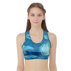 Ocean Waves Sea Abstract Pattern Water Blue Sports Bra With Border by Wegoenart