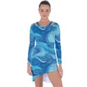 Ocean Waves Sea Abstract Pattern Water Blue Asymmetric Cut-Out Shift Dress View1