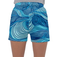 Ocean Waves Sea Abstract Pattern Water Blue Sleepwear Shorts by Wegoenart